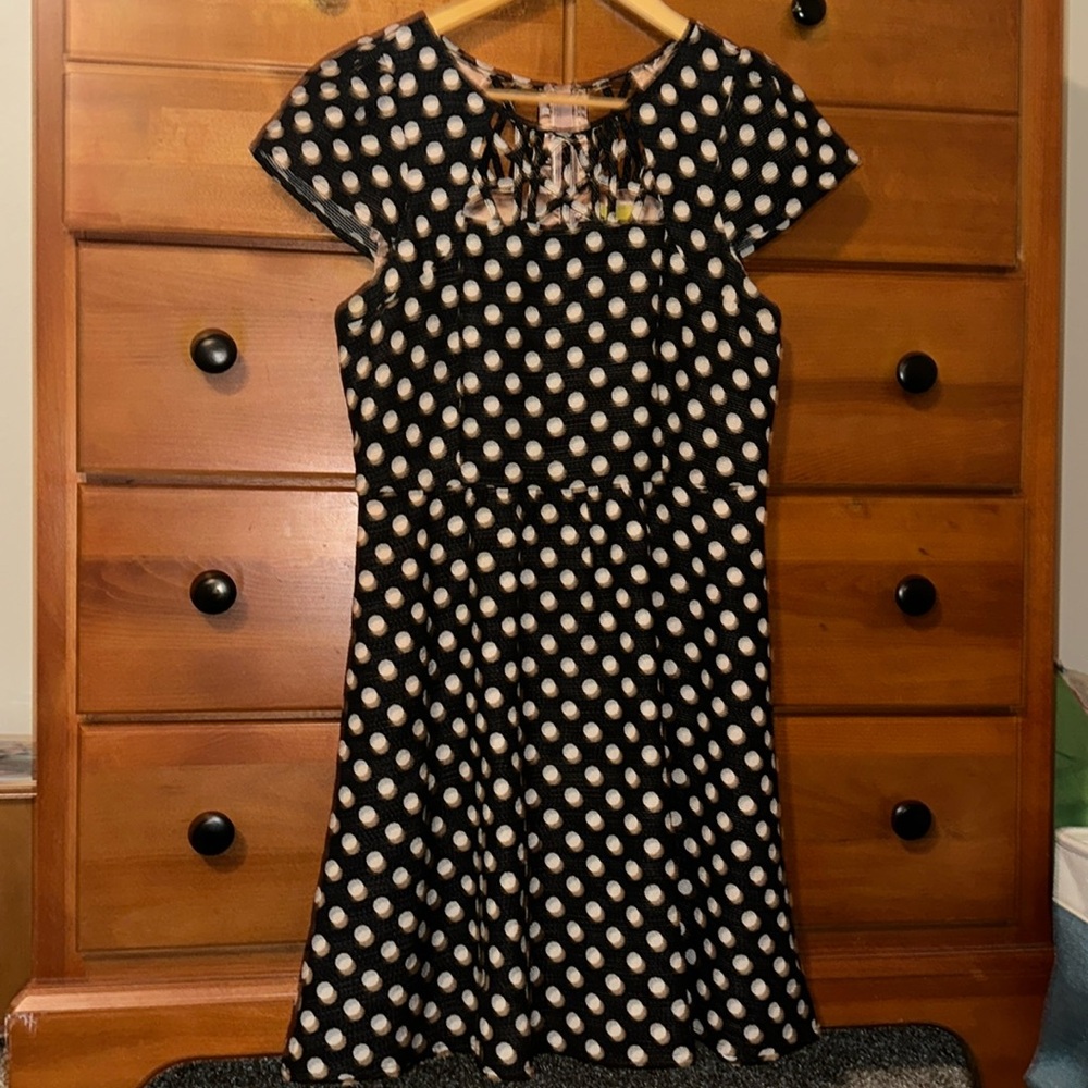 Anthropologie Maeve Nikola Black & White Polka Dot Lattice Dress Size 8
